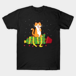 red cat knocked the christmas tree T-Shirt